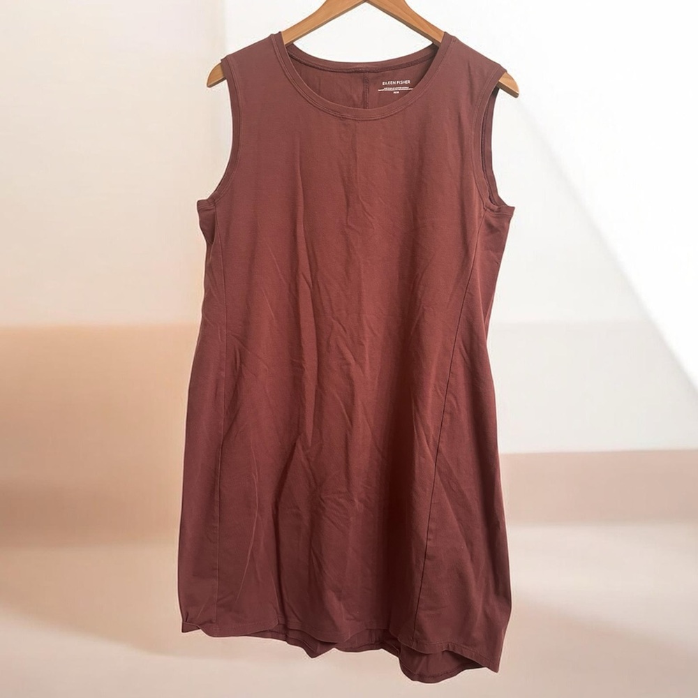 EILEEN FISHER Sleeveless Tank Dress in Mauve Plum 90% organic cotton